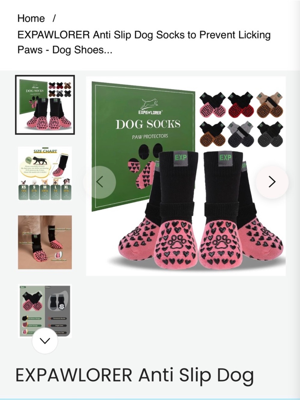 EXPAWLORER Pink Anti-Slip Dog Socks with Heart Grip size large